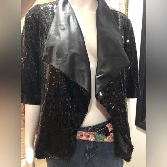 Black Sequin Draped Open-Front Jacket
Vintage, EUC
Jessica (Sears)
Size 18 - Picture 2 of 8